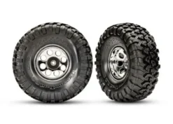 Traxxas Tires and wheels, assembled, glued (2.2′ classic chrome wheels, Canyon Trail 5.3×2.2′ tires, foam inserts) (2)/ center caps (front (2), rear (2)) (requires TRX8255A extended thread stub axle)