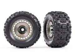 Traxxas Tires and wheels, assembled, glued (3.8′ satin black chrome wheels, satin black chrome wheel covers, Sledgehammer tires, foam inserts) (2) – TRX9572A