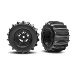 TRAXXAS Tires & wheels, assembled, glued (Pro Scale® Sand Car Race black wheels, belted paddle tires, dual profile (3.6″ outer, 4.7″ inner), foam inserts) (rear) (1 left, 1 right) – TRX10973