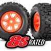 Traxxas Tires & wheels, assembled, glued (X-Maxx orange wheels, Sledgehammer tires, foam inserts) (left & right) (2) – TRX7774T