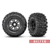 Traxxas Tires & wheels, assembled, glued (black wheels, belted Sledgehammer All-Terrain tires, dual profile (2.9′ outer, 3.8′ inner), foam inserts) (2) (17mm splined) (TSM rated) – TRX8979