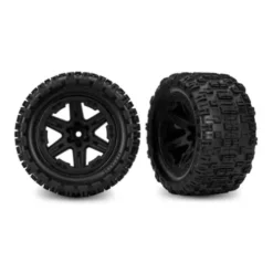 Traxxas Tires & wheels, assembled, glued (2.8″) (RXT black wheels, Sledgehammer ST tires, foam inserts) (4WD front and rear, 2WD electric front only) (2) (TSM rated) – TRX9170-BLK