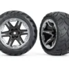 Traxxas Tires & wheels, assembled, glued (2.8″) (RXT black & chrome wheels, Anaconda tires, foam inserts) (4WD electric front/rear, 2WD electric front only) (2) (TSM rated) – TRX6775X