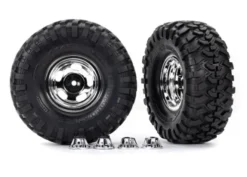 Traxxas Tires & wheels, assembled, glued (2.2″ chrome wheels, Canyon Trail 5.3 x 2.2″ tires) (2)/ center caps (2)/ decal sheet (requires TRX8255A extended thread stub axle) – TRX8159X