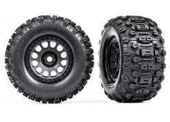 Traxxas Tires & wheels, assembled, glued (XRT Race black wheels, Sledgehammer tires, foam inserts) (left & right) -TRX7876