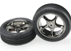 Traxxas Tires & wheels, assembled (Tracer 2.2″ black chrome wheels, Alias ribbed 2.2″ tires) (2) (Bandit front, medium compound w/ foam inserts) – TRX2471A