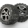 Traxxas Tires & wheels, assembled, glued (Gemini black chrome wheels, Talon tires, foam inserts) (2) (use with 17mm splined wheel hubs & nuts, part 5353X) (TSM rated) – TRX5374X