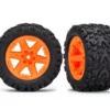 Traxxas Tires & wheels, assembled, glued (2.8″) (RXT orange wheels, Talon Extreme tires, foam inserts) (electric rear) (2) (TSM rated) – TRX6774A