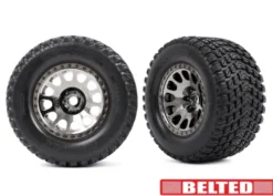 Traxxas Tires & wheels, assembled, glued (XRT Race black chrome wheels, Gravix belted tires, dual profile (4.3′ outer, 5.7′ inner) foam inserts) (left & right) – TRX7862X