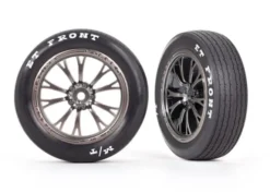 Traxxas Tires & wheels, assembled, glued (Weld satin black chrome wheels, tires, foam inserts) (front) (2) – TRX9474A