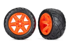 Traxxas Tires & wheels, assembled, glued (2.8″) (RXT orange wheels, Anaconda tires, foam inserts) (4WD electric front/rear, 2WD electric front only) (2) (TSM rated) – TRX6775A
