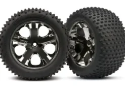 Traxxas Tires & wheels, assembled, glued (2.8″) (All-Star black chrome wheels, Alias tires, foam inserts) (rear) (2) (TSM rated) – TRX3770A