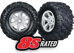 Traxxas Tires & wheels, assembled, glued (X-Maxx satin chrome wheels, Maxx AT tires, foam inserts) (left & right) (2) – TRX7772R