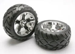 Traxxas Tires & wheels, assembled, glued (All-Star chrome wheels, Anaconda tires, foam inserts) (nitro rear/ electric front) (1 left, 1 right) – TRX5576R