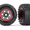 Traxxas Tires & wheels, assembled, glued (black, red beadlock style wheels, Maxx MT tires, foam inserts) (2) (17mm splined) (TSM rated) – TRX8972R