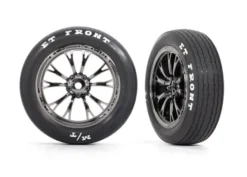 Traxxas Tires & wheels, assembled, glued (Weld black chrome wheels, tires, foam inserts) (front) (2) – TRX9474X