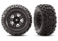 Traxxas Tires & wheels, assembled, glued (black 2.8″ wheels, Sledgehammer tires, foam inserts) (4WD electric front/rear, 2WD electric front only) (2) (TSM rated) – TRX6792