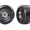 Traxxas Tires & wheels, assembled, glued (Weld black chrome wheels, Mickey Thompson® ET Drag® Slicks, smoke compound, foam inserts) (rear) (2) – TRX9477X