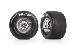Traxxas Tires & wheels, assembled, glued (Weld chrome with black wheels, tires, foam inserts) (rear) (2) – TRX9475R