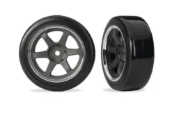 Traxxas Tires & wheels assembled (six spoke graphite gray wheels 1.9″ Drift tires front – TRX10574