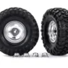 Traxxas Tires & wheels, assembled, glued (2.2″ satin chrome wheels, Canyon Trail 5.3 x 2.2″ tires) (2)/ center caps (2) (requires TRX8255A extended thread stub axle) – TRX8159