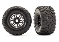 Traxxas Tires & wheels, assembled, glued (black wheels, Maxx All-Terrain tires, foam inserts) (2) (17mm splined) (TSM rated) – TRX8972