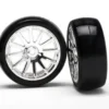 Traxxas Tires & wheels, assembled, glued (12-spoke chrome wheels, slick tires) (2) – TRX7573