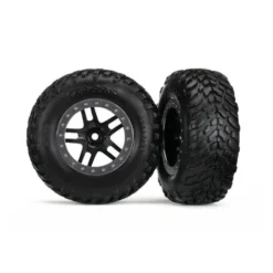 Traxxas Tires & wheels, glued on SCT Black chrome wheels TSM Rated – TRX5889