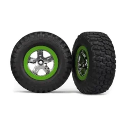 Traxxas Tire & wheel assy, glued (SCT, chrome, green beadlock wheel, – TRX6876