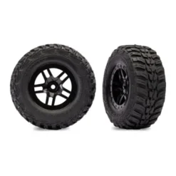 Traxxas Tire & wheel assy, glued (SCT Split-Spoke black wheels, Kumho tires, foam inserts) (2) (4WD front/rear, 2WD rear only) – TRX6874-BLK