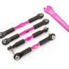 Traxxas Turnbuckles, aluminum (pink-anodized), camber links, front, 39mm (2), rear, 49mm (2) (assembled w/rod ends & hollow balls)/ wrench – TRX3741P