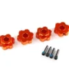 Traxxas Wheel hubs, hex, aluminum (orange-anodized) (4)/ 4x13mm screw pins (4) – TRX8956T