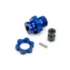 Traxxas Wheel hub, splined, 17mm, short (blue-anodized) (1)/ wheel nut, splined, 17mm (blue-anodized) (1)/ hub retainer, M4 X 0.7 (1)/ axle pin (1) (for use with #9080 upgrade kit) – TRX9087-BLUE