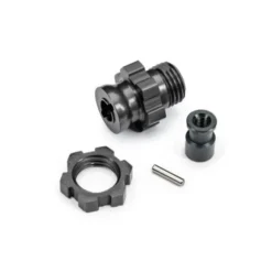 Traxxas Wheel hub, splined, 17mm, short (grey-anodized) (1)/ wheel nut, splined, 17mm (grey-anodized) (1)/ hub retainer, M4 X 0.7 (1)/ axle pin (1) (for use with #9080 upgrade kit) – TRX9087-GRAY