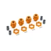 Traxxas Wheel hubs, splined, 17mm, short (orange-anodized) (4)/ wheel nuts, splined, 17mm (orange-anodized) (4)/ hub retainer M4 X 0.7 (4)/ axle pin (4) (for use with #9080 upgrade kit) – TRX9086-ORNG