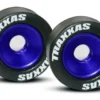 Traxxas Wheels, aluminum (blue-anodized) (2)/ 5x8mm ball bearings (4)/ axles (2)/ rubber tires (2) – TRX5186A