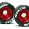 Traxxas Wheels, aluminum (red-anodized) (2)/ 5x8mm ball bearings (4)/ axles (2)/ rubber tires (2) – TRX5186