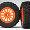 TRX7473A – Tires & wheels assembled glued (orange wheels BFGoodrich Rally gravel pattern tires, foam inserts) (2) (TSM rated)