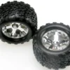 TRX4171 – Tires & wheels assembled glued (2.8″) (All-Star chrome wheels Talon tires, foam inserts) (Nitro Stampede front) (2)