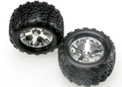 TRX4171 – Tires & wheels assembled glued (2.8″) (All-Star chrome wheels Talon tires, foam inserts) (Nitro Stampede front) (2)