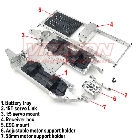 VITAVON CNC Aluminium #7075 Middle Chassis – Voor X-MAXX 1/5 (Compatibel met 1/5 Servo & Max 4)