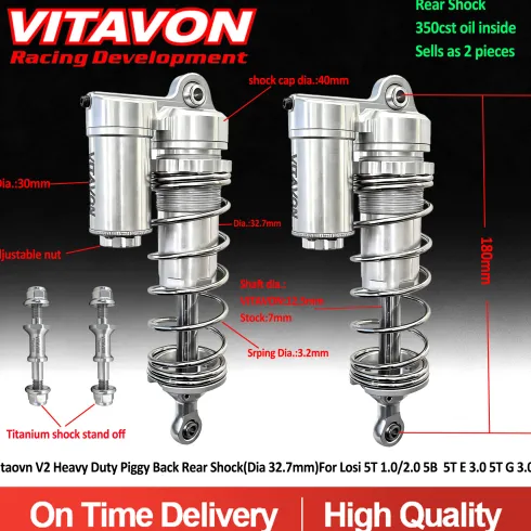 VITAVON CNC Alu7075 V2 Heavy Duty Piggy Back Achterzijde Schokdemper voor Losi 5ive-T en 5B 1/5